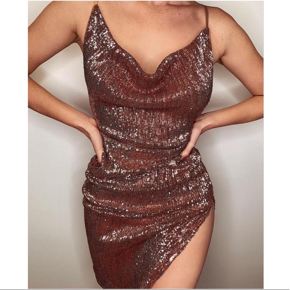 Here for the Party Dress - rose gold sequin dress